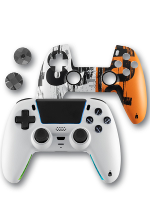 SPARTAN GEAR - SARISSA WIRELESS CONTROLLER (PS5, PS4, PC, SWITCH) (WHITE + ONE EXTRA FACEPLATE)