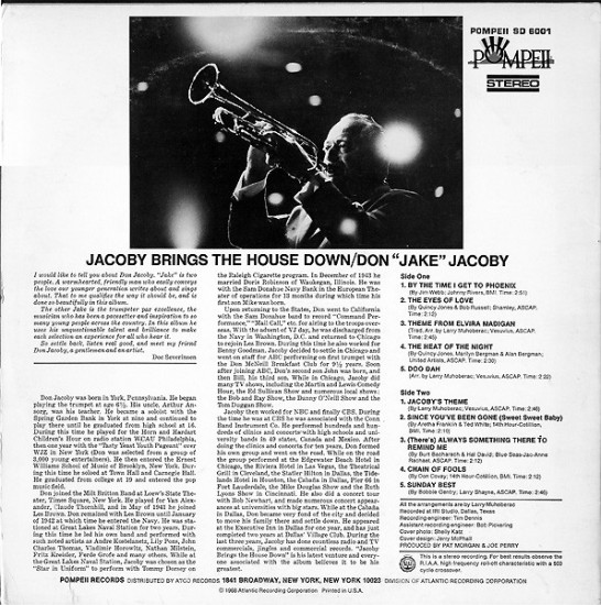 Don "Jake" Jacoby – Jacoby Brings The House Down (Vinyl, LP, Album, Reissue) - Image 2