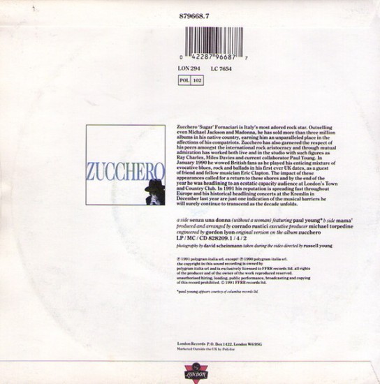 Zucchero, Paul Young – Senza Una Donna (Without A Woman) (Vinyl, 7", 45 RPM, Single) - Image 2