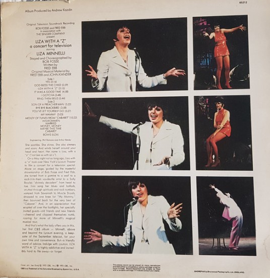 Liza Minnelli – Liza With A "Z" (A Concert For Television) (Vinyl, LP, Album, Stereo) - Image 4