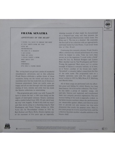Frank Sinatra – Adventures Of The Heart (Vinyl, LP, Compilation, Reissue, Mono) - Image 2