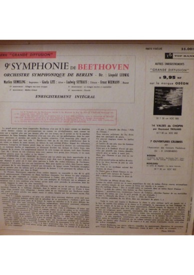 Beethoven, Léopold Ludwig, Orchestre Symphonique De Berlin – 9ème Symphonie (Vinyl, LP, Mono) - Image 2