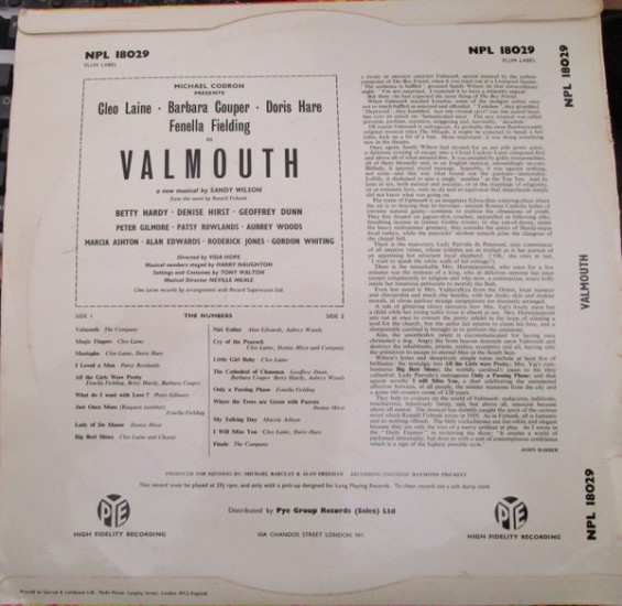 Sandy Wilson – Valmouth (Vinyl, LP, Album) - Image 2