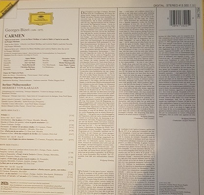 Bizet, Agnes Baltsa, Herbert von Karajan, José Carreras, José van Dam, Katia Ricciarelli, Choeur De L'Opéra De Paris, Berliner Philharmoniker, Herbert von Karajan – Carmen (Vinyl, LP, Album, Stereo) - Image 2