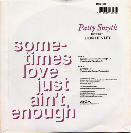 Patty Smyth With Don Henley – Sometimes Love Just Ain't Enough (Vinyl, 7", 45 RPM, Single) - Image 2