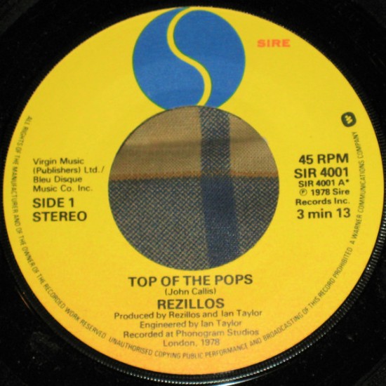 Rezillos – Top Of The Pops (Vinyl, 7", 45 RPM, Single, Large Centre, No Logo)