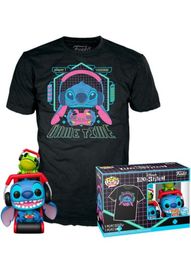 FUNKO POP! & TEES (ADULT): LILO AND STITCH - GAMER STITCH WITH FROG VINYL FIGURE AND T-SHIRT (S)
