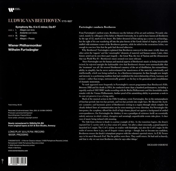 Wiener Philharmoniker, Wilhelm Furtwängler – Beethoven: Symphony No. 5 (Vinyl, LP, Album, Remastered, Mono) - Image 2