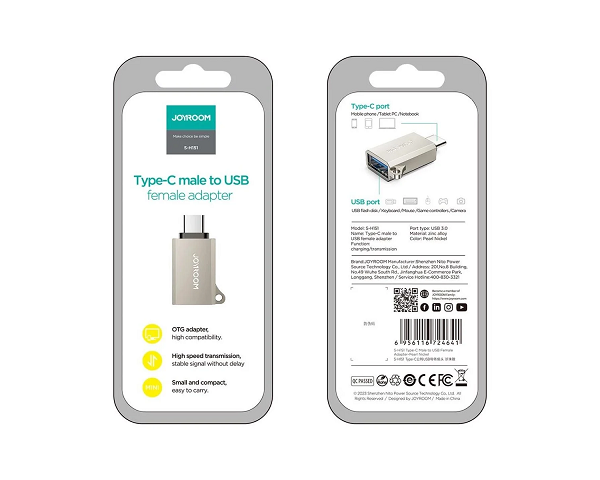 Joyroom S-H151 USB-C (male) / USB-A (female) Adapter with Lanyard Eyelet - Silver