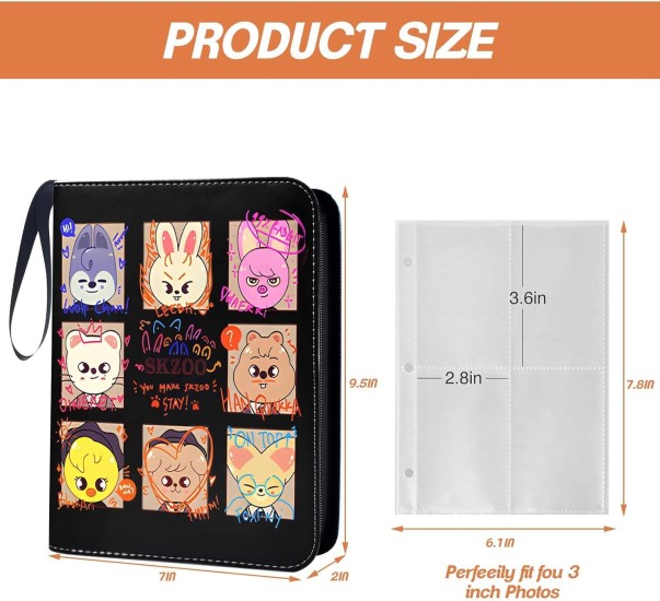 Stray Kids Photo Cards 400 Pockets, Kpop Scrapbook with 4 Compartments, Total 50 Pages, Cute Cartoon Photo Card Folder, Idol Cartoon Photo Protective Album, Gifts for Boys and Girls (Black) - Image 5
