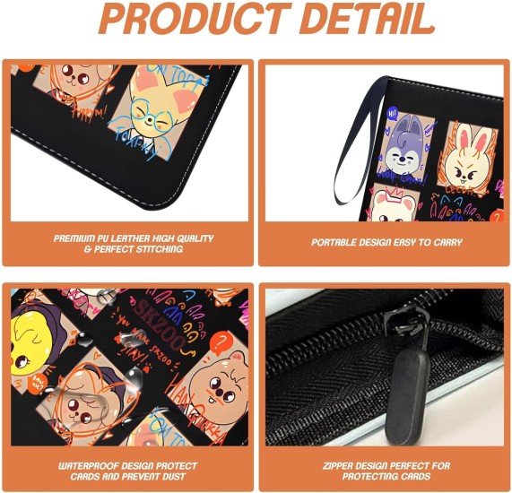 Stray Kids Photo Cards 400 Pockets, Kpop Scrapbook with 4 Compartments, Total 50 Pages, Cute Cartoon Photo Card Folder, Idol Cartoon Photo Protective Album, Gifts for Boys and Girls (Black) - Image 4