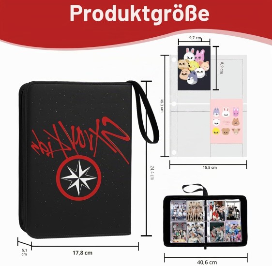Stray Kids Photocard Binder 400 Pockets, 3 Ring Kpop Binder with 4 Pockets, Total 50 Pages Cute Cartoon Card Collector, Idol Photo Album for Kpop Fans, Boys and Girls, Black - Image 5