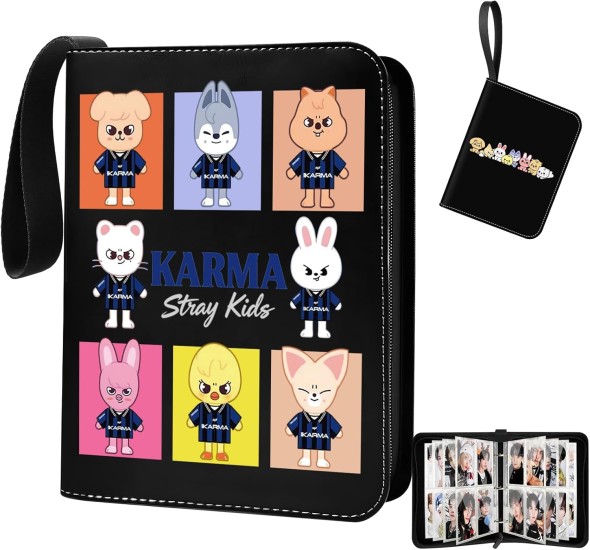 Stray Kids Photo Cards 400 Pockets Kpop Scrapbook with 4 Compartments Total 50 Pages Cute Cartoon Photo Card Folder Idol Cartoon Photo Protection Album