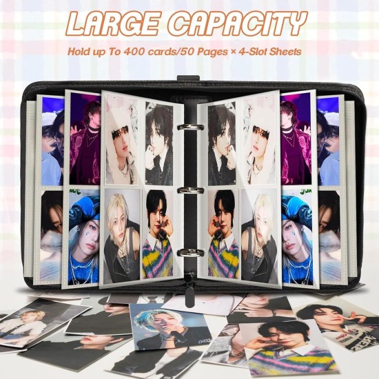 Stray Kids Photo Cards 400 Pockets, Kpop Scrapbook with 4 Compartments, Total 50 Pages, Cute Cartoon Photo Card Folder, Idol Cartoon Photo Protective Album, Gifts for Boys and Girls (Black) - Image 3